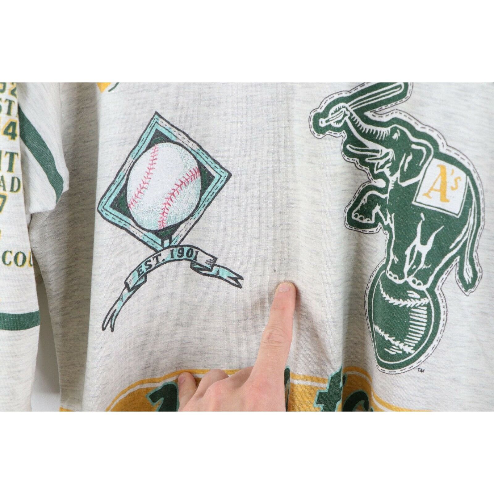 Vintage Vintage 90s Oakland Athletics Print 3/4 Sleeve T-Shirt Gray Size US L / EU 52-54 / 3 - 5 Thumbnail