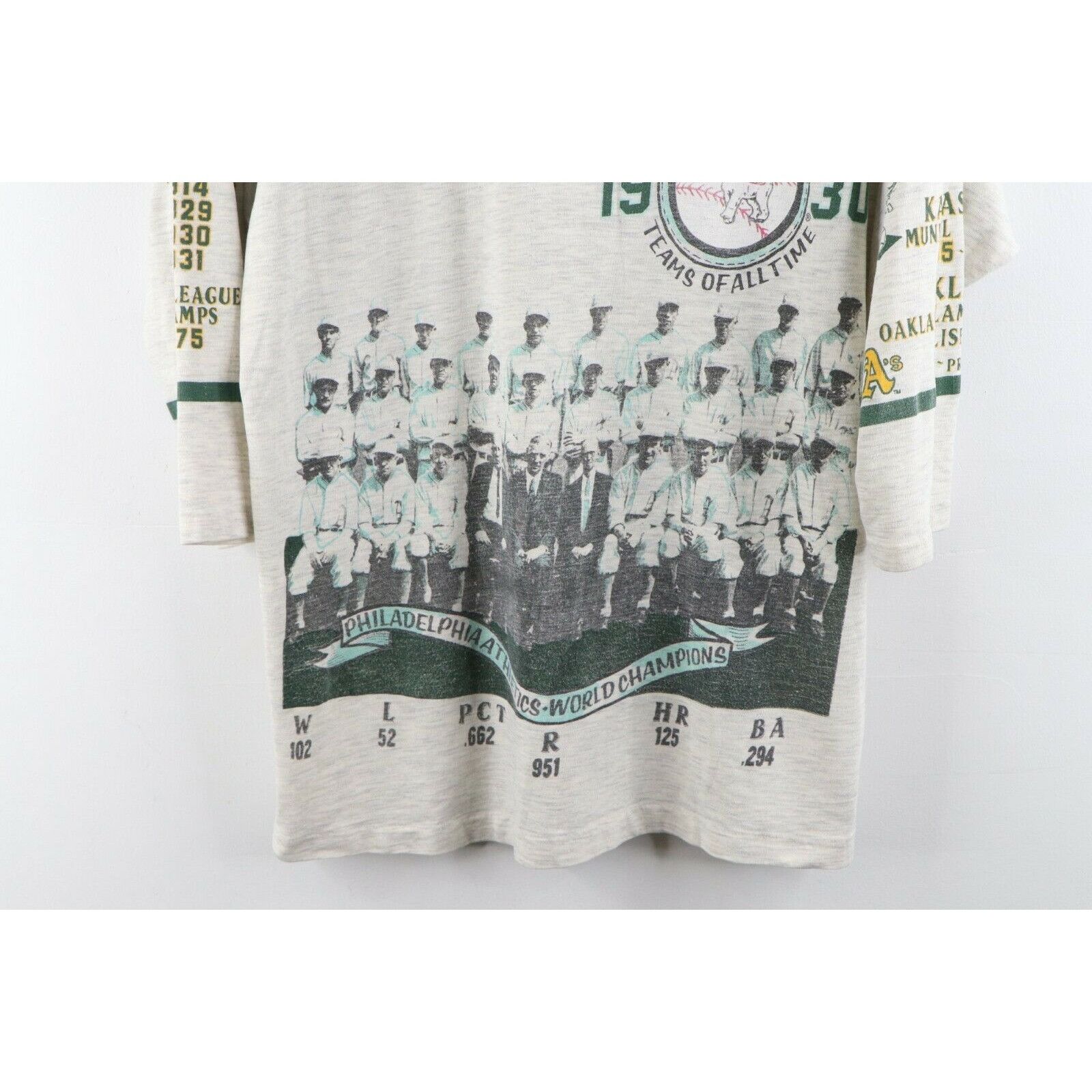 Vintage Vintage 90s Oakland Athletics Print 3/4 Sleeve T-Shirt Gray Size US L / EU 52-54 / 3 - 9 Thumbnail