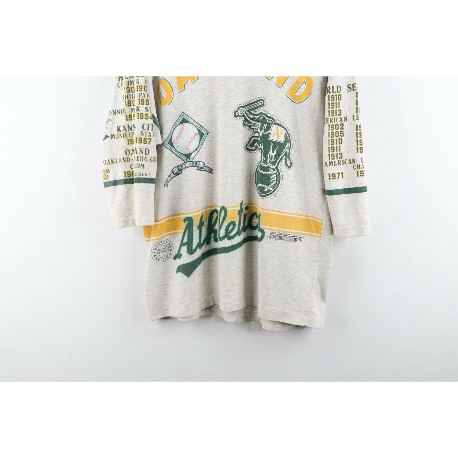 Vintage Vintage 90s Oakland Athletics Print 3/4 Sleeve T-Shirt Gray Size US L / EU 52-54 / 3 - 3 Thumbnail