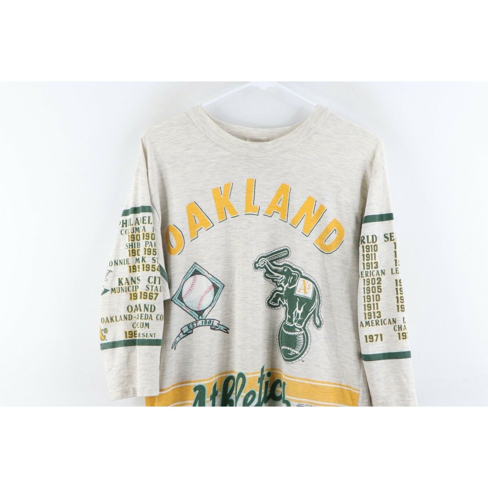 Vintage Vintage 90s Oakland Athletics Print 3/4 Sleeve T-Shirt Gray Size US L / EU 52-54 / 3 - 2 Thumbnail