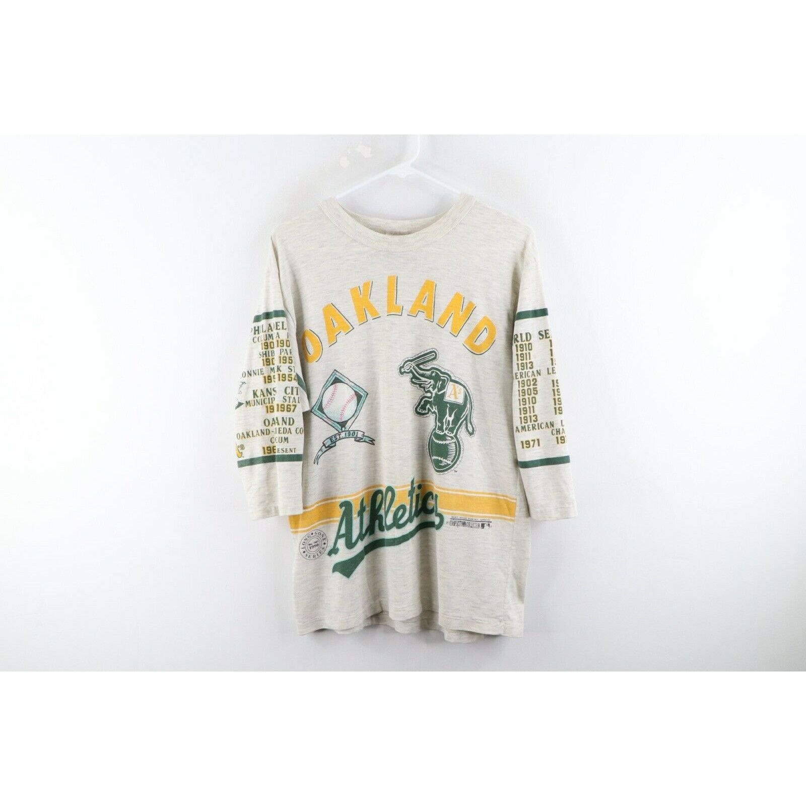 Vintage Vintage 90s Oakland Athletics Print 3/4 Sleeve T-Shirt Gray Size US L / EU 52-54 / 3 - 1 Thumbnail