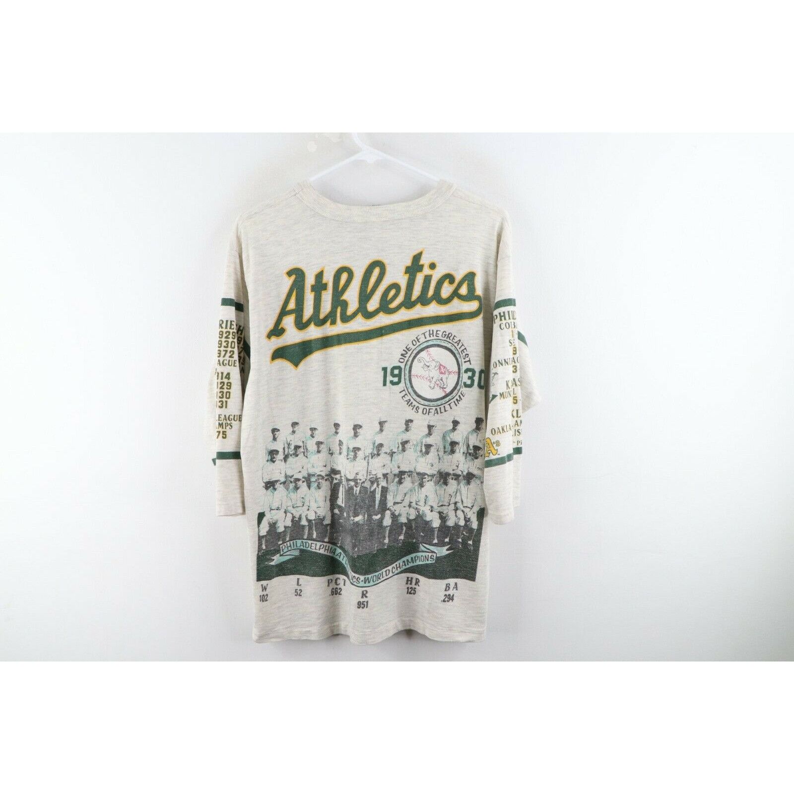 Vintage Vintage 90s Oakland Athletics Print 3/4 Sleeve T-Shirt Gray Size US L / EU 52-54 / 3 - 7 Thumbnail
