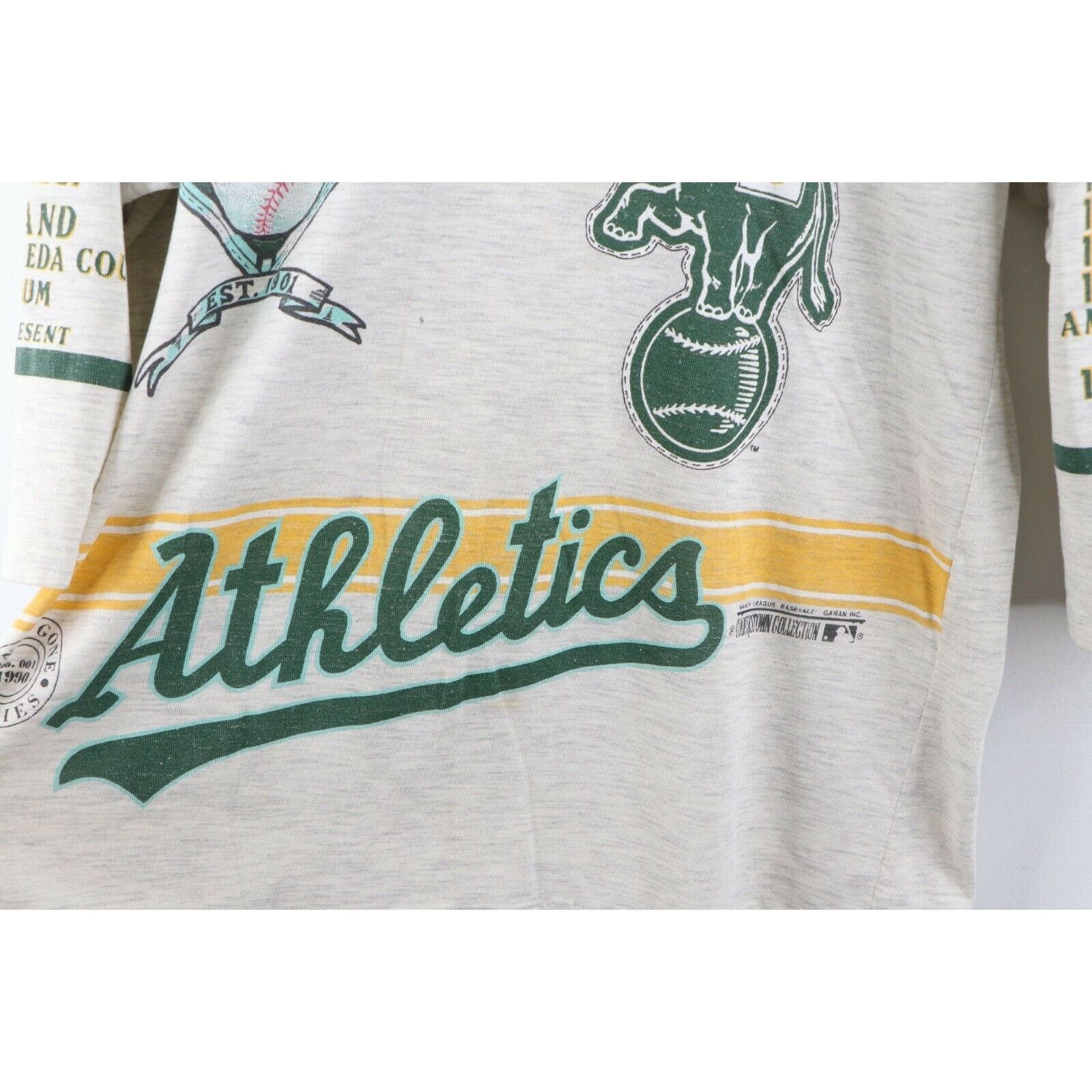 Vintage Vintage 90s Oakland Athletics Print 3/4 Sleeve T-Shirt Gray Size US L / EU 52-54 / 3 - 4 Thumbnail