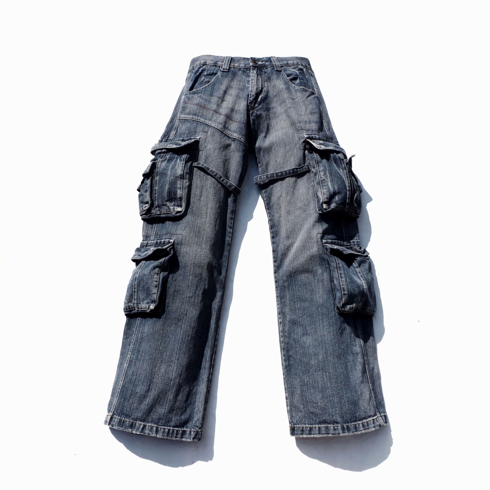 Image of Ppfm x Tornado Mart The Voice Multi Pocket Bondage Cargo Jeans in Washed Blue, Men's (Size 30)