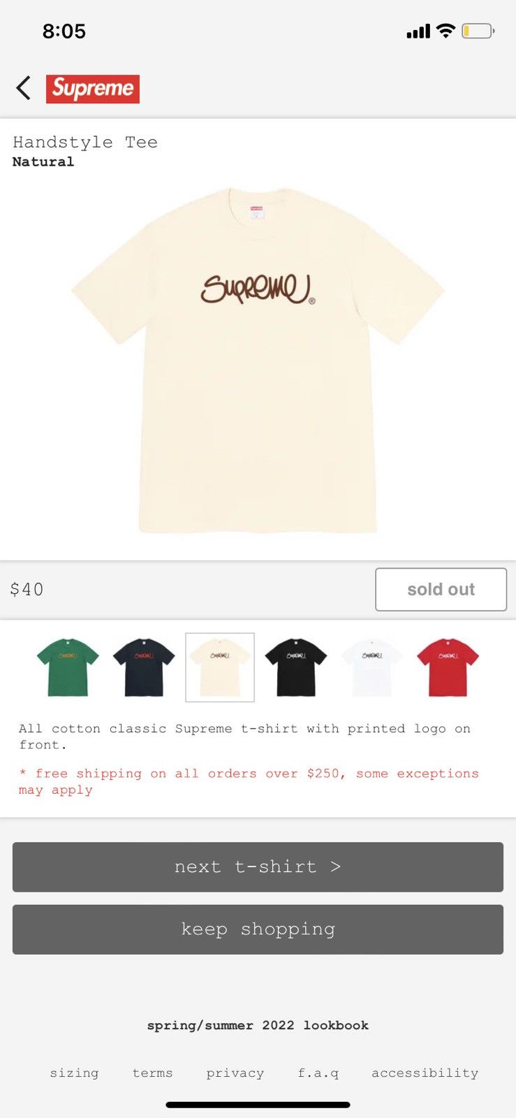 Supreme Supreme Handstyle Tee- Natural XL | Grailed