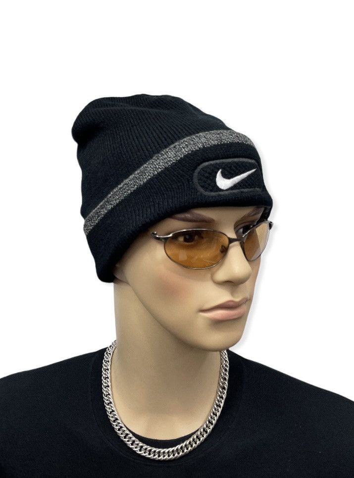 image of 90’S Nike Swoosh Embroidery Acrylic Beanie in Black, Men's