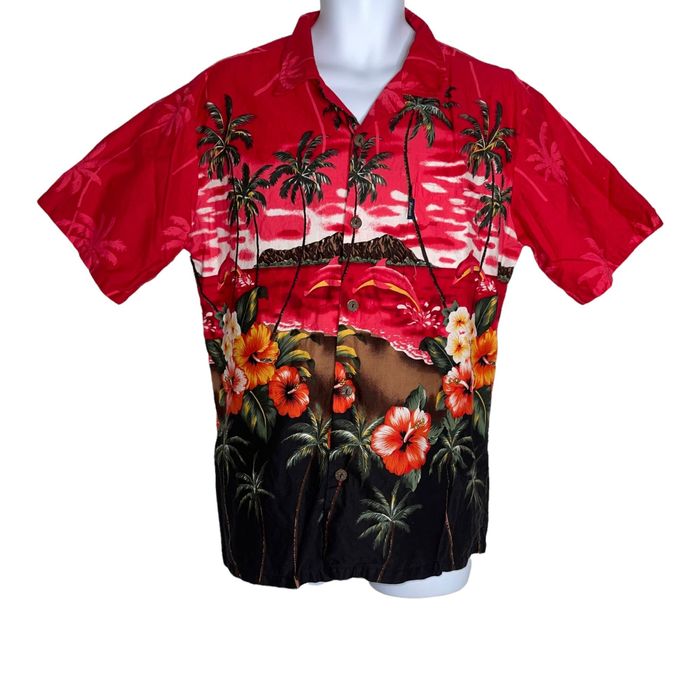Hawaiian Shirt Palmwave Hawaii Fire Red Hawaiian Beach Volcano Shirt M