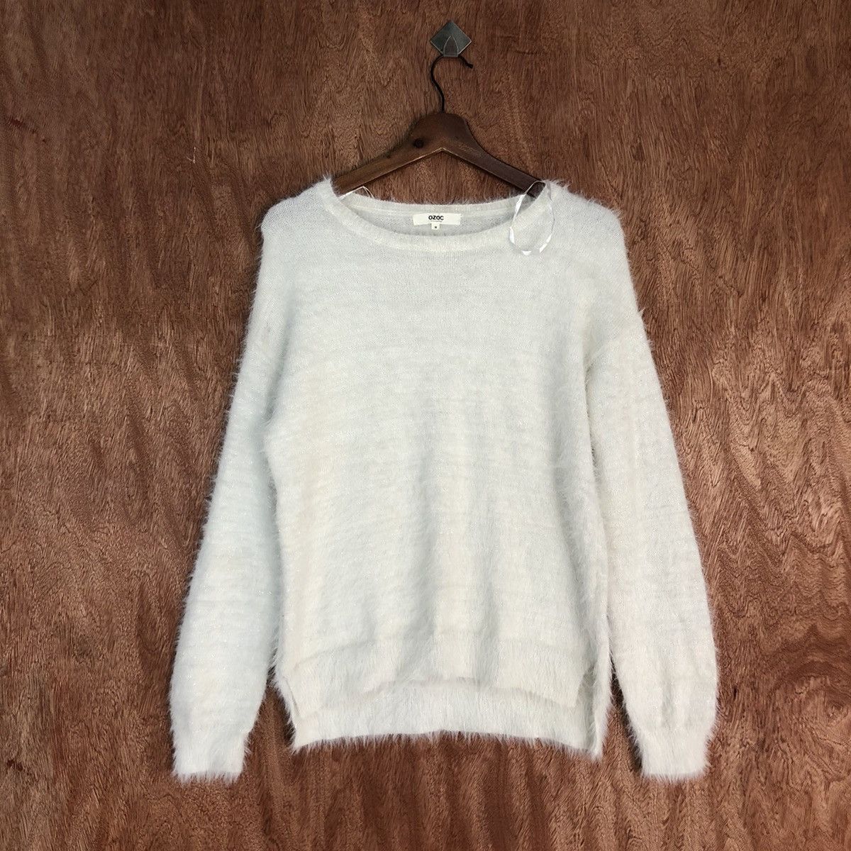 image of Homespun Knitwear Ozoc White Mohair Shag Shaggy Knitwear 0448, Men's (Size Medium)