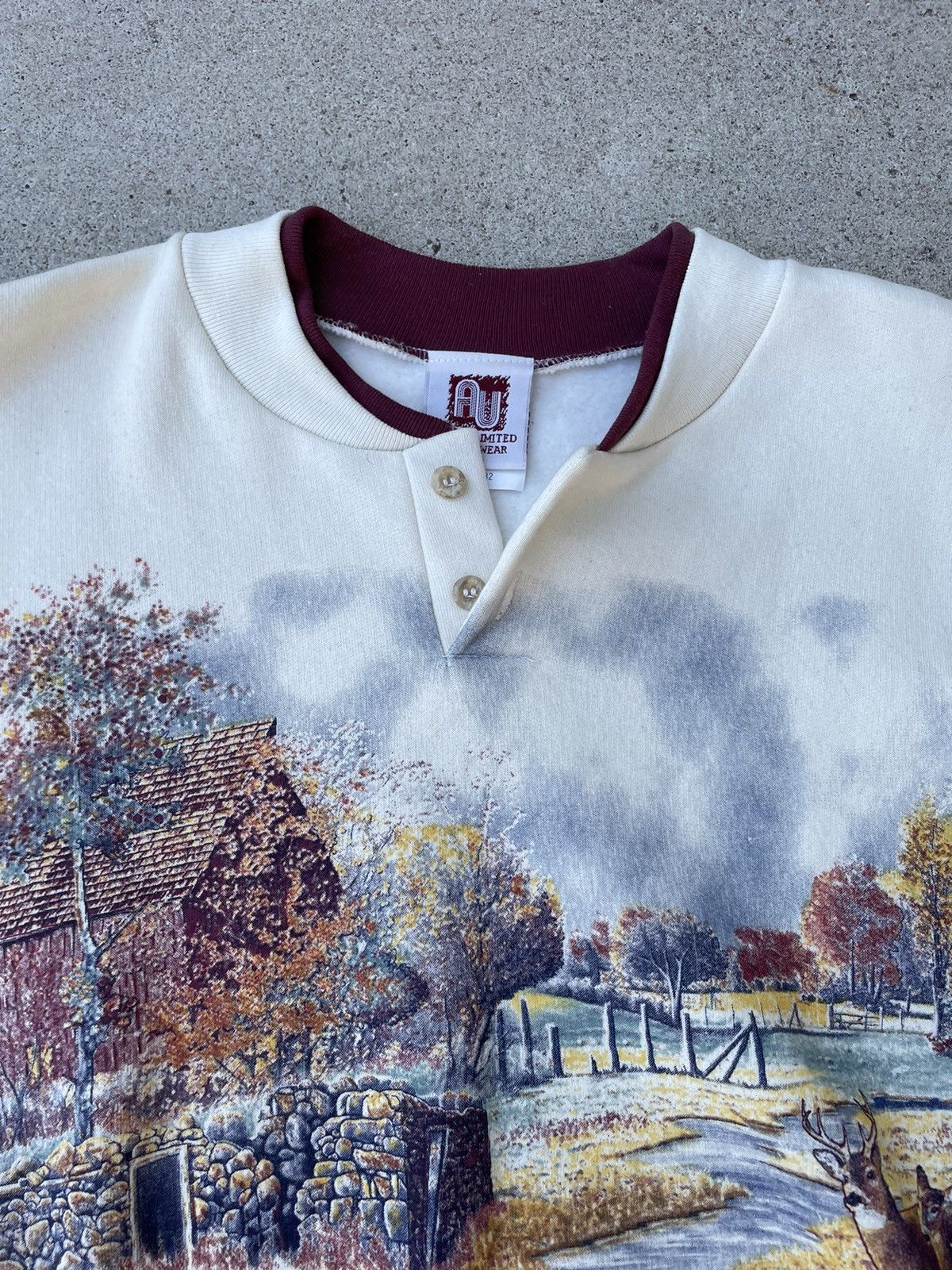Vintage Vtg 90s AOP Nature Autumn Art Wrap Around Graphic Sweatshirt Size US XL / EU 56 / 4 - 6 Thumbnail