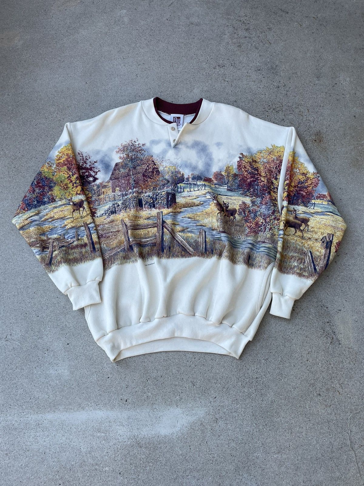 Vintage Vtg 90s AOP Nature Autumn Art Wrap Around Graphic Sweatshirt Size US XL / EU 56 / 4 - 1 Thumbnail