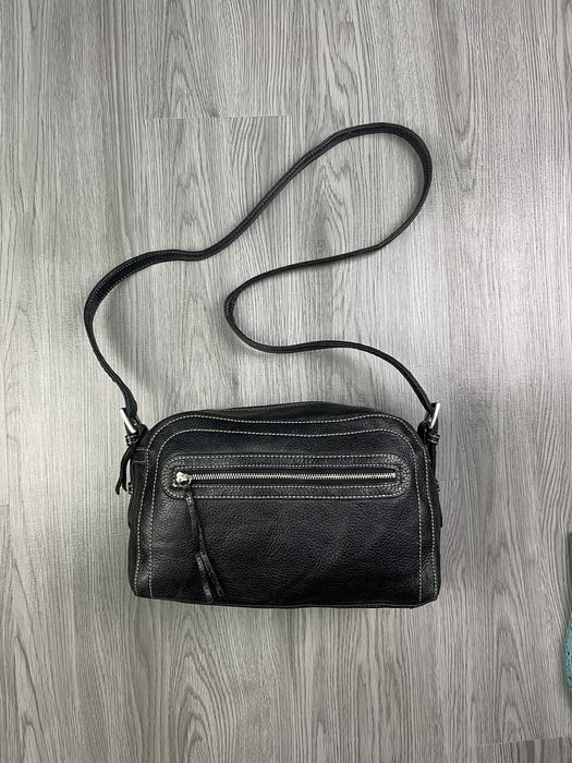 agnes b black leather shoulder bag