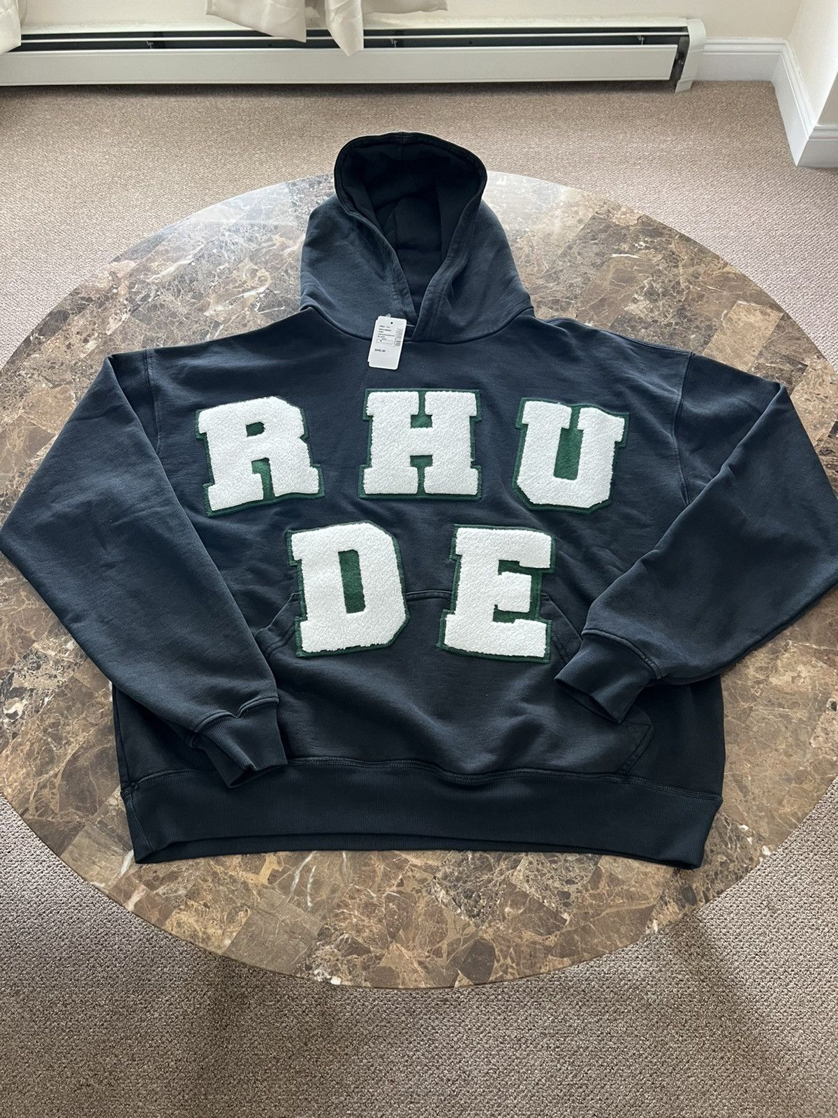 Rhude BRAND NEW RHUDE VARSITY PATCH HOODIE Grailed