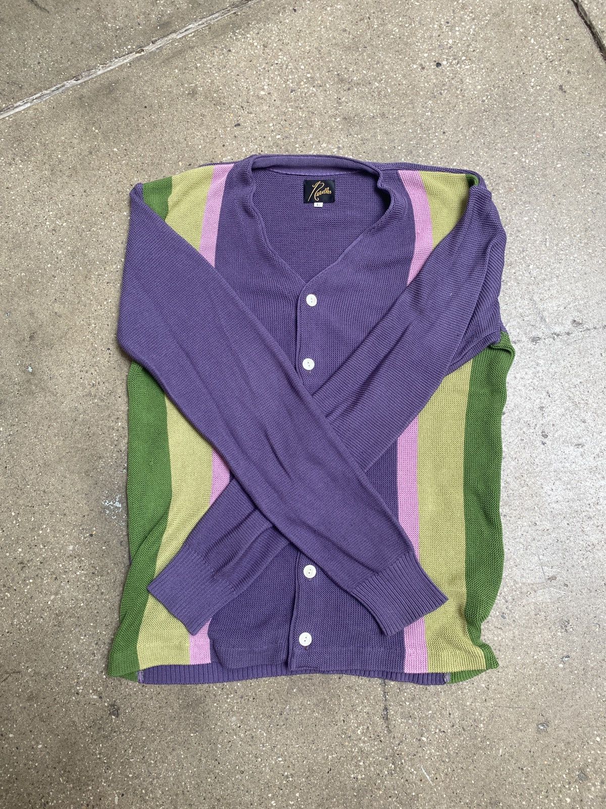 Needles Needles purple/pink/green striped cardigan knit sweater Size US L / EU 52-54 / 3 - 4 Thumbnail
