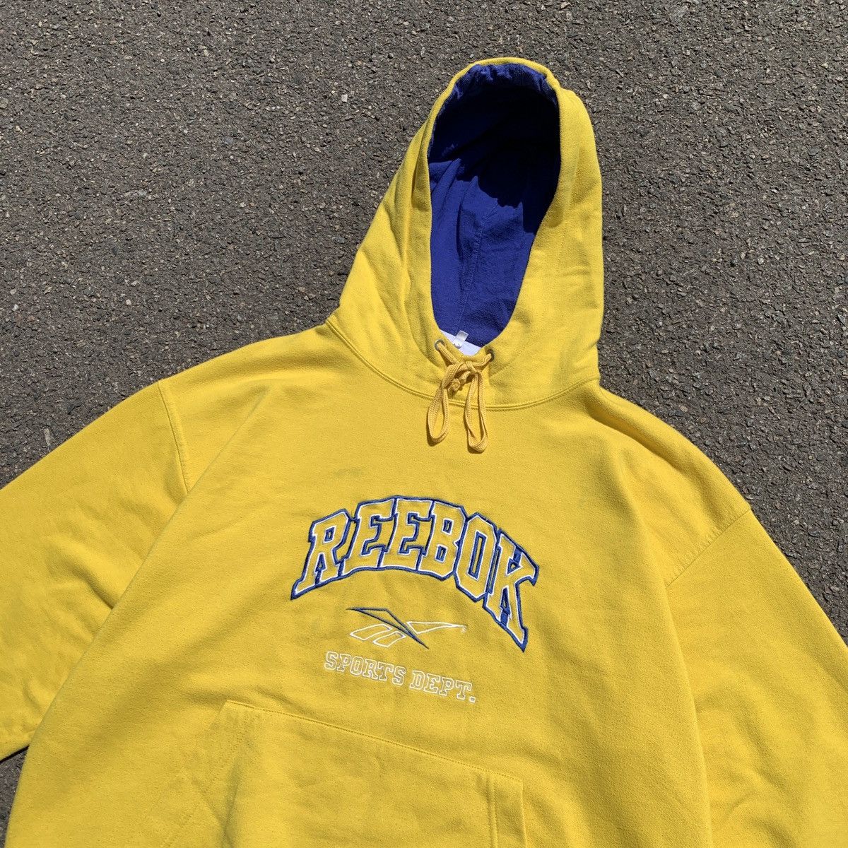 Reebok × Vintage Vintage Reebok 90s Embroidered Logo Yellow/Blue Hoodie y2k L Size US L / EU 52-54 / 3 - 3 Thumbnail