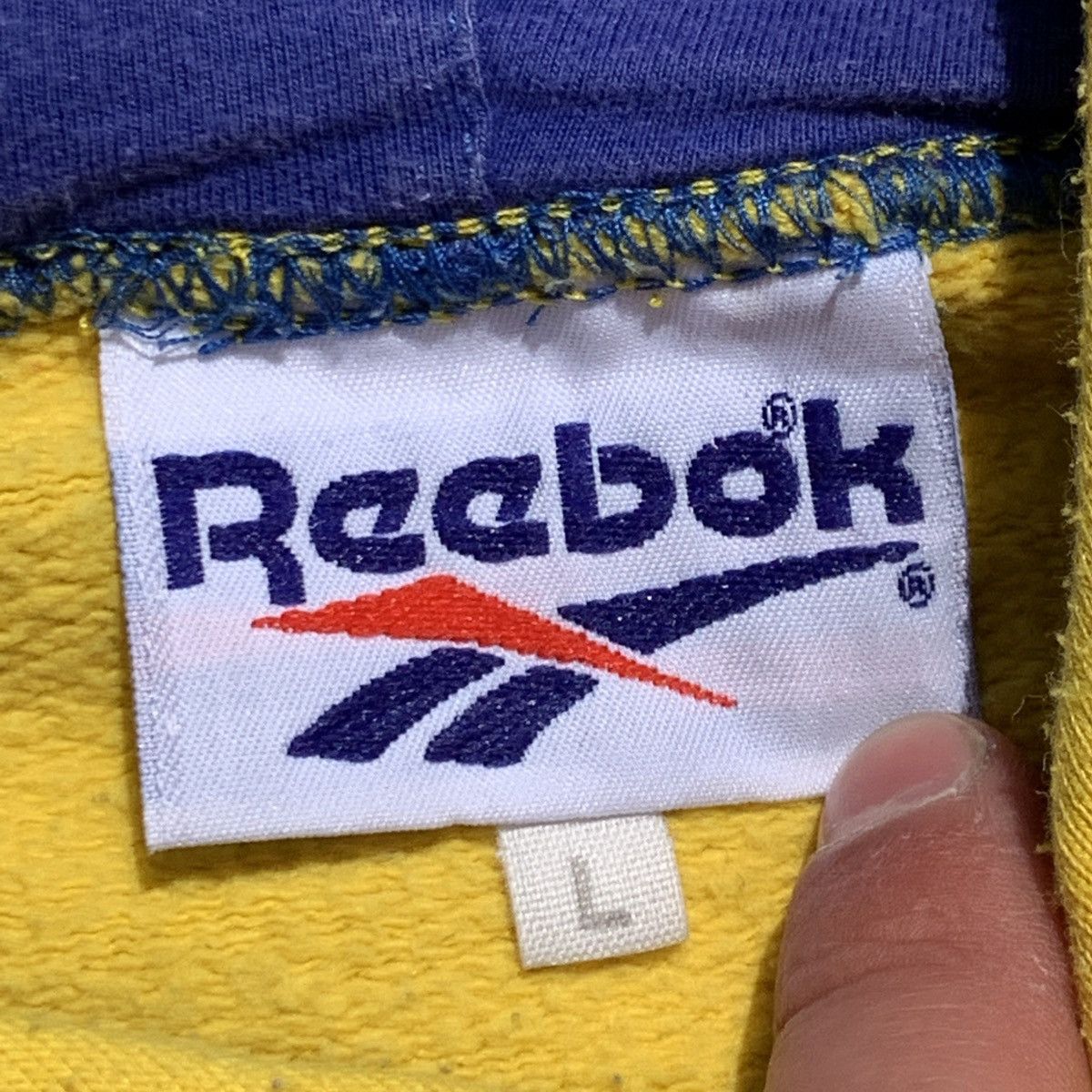 Reebok × Vintage Vintage Reebok 90s Embroidered Logo Yellow/Blue Hoodie y2k L Size US L / EU 52-54 / 3 - 7 Thumbnail