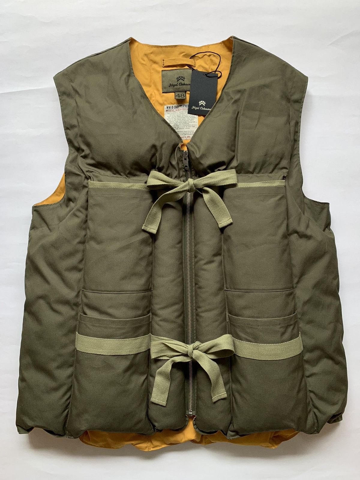 Nigel Cabourn Rescue Down Vest Olive / Yellow | Grailed
