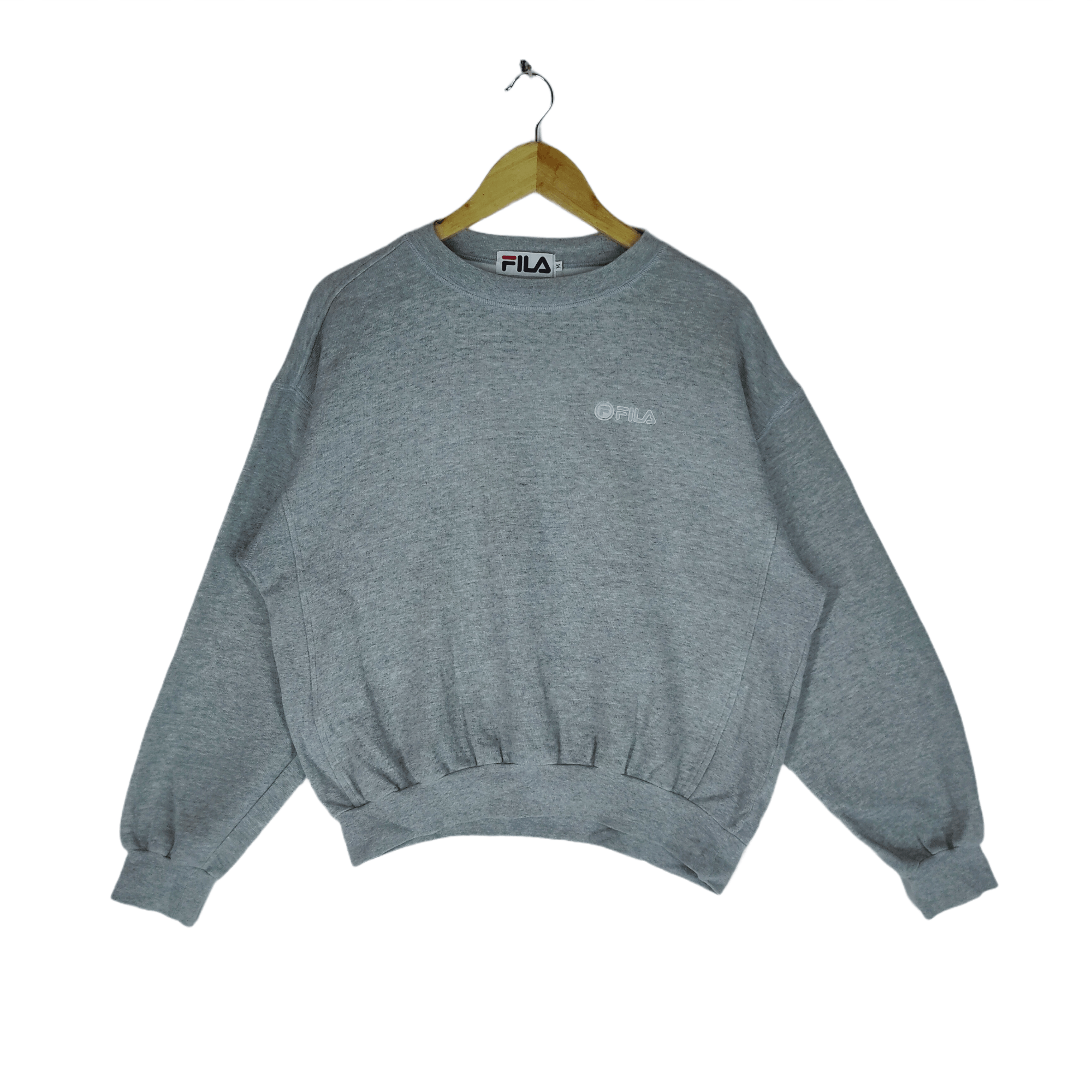 image of Vintage Fila Embroidery Spellout Sweatshirt Baggy Msize in Grey, Men's (Size Medium)