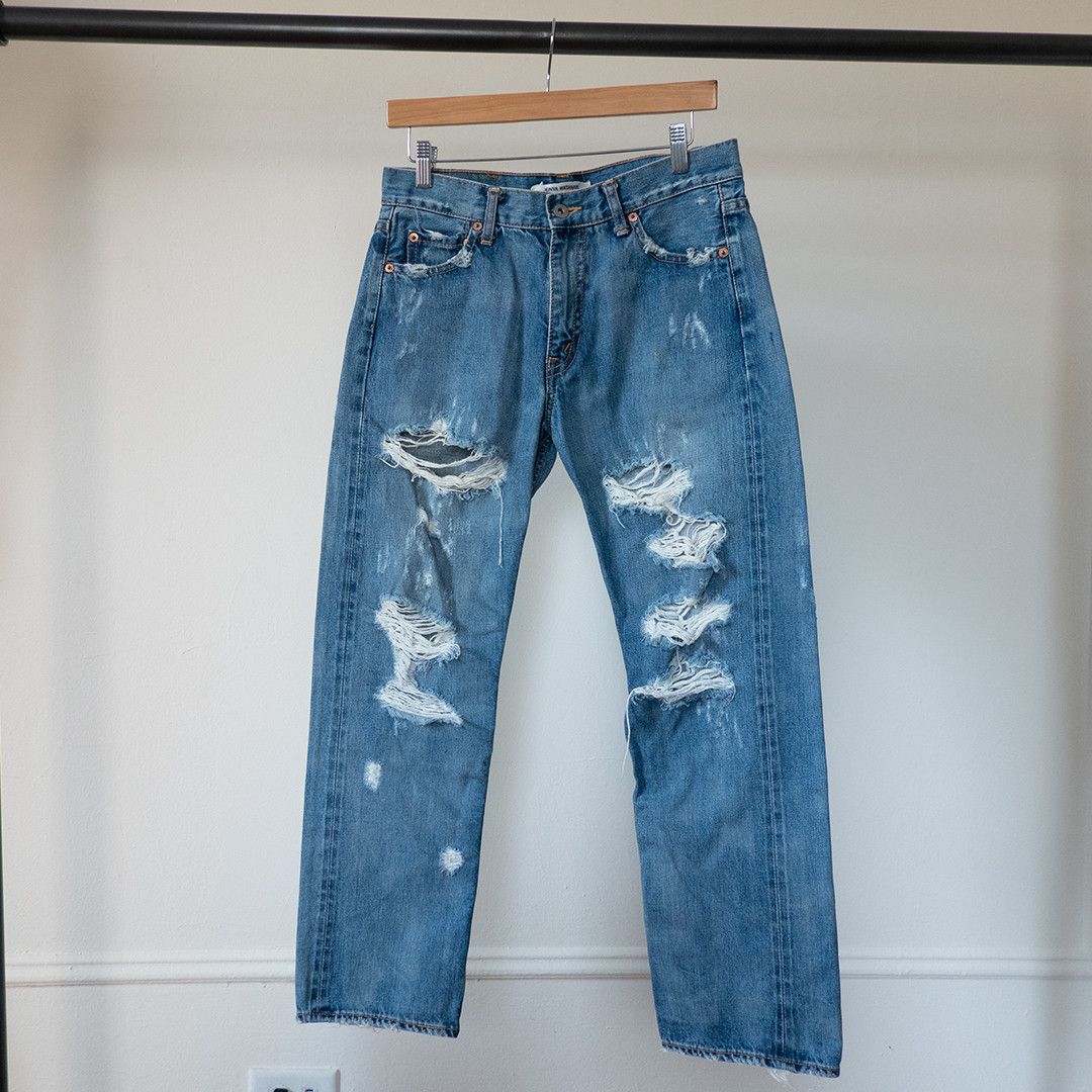 image of Junya Watanabe Distressed Denim in Blue, Men's (Size 30)