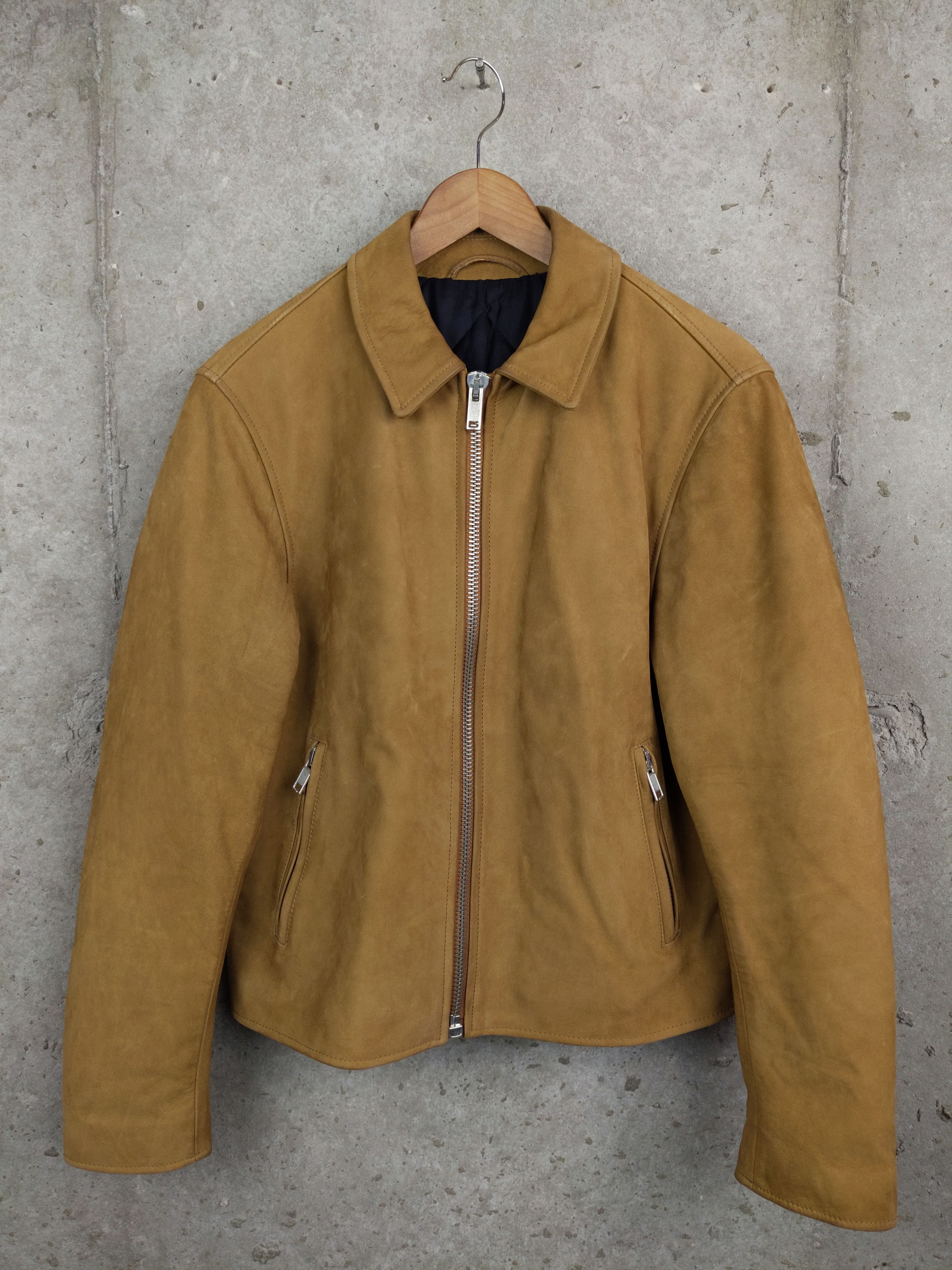 $1250 Tan Suede Leather Zip Quilted Jacket