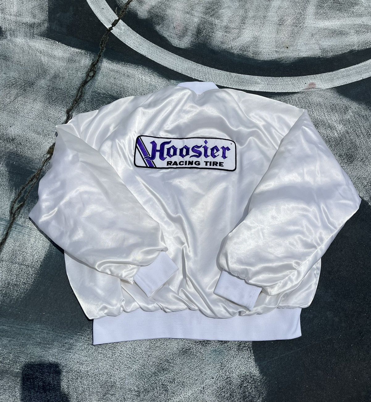 Vintage Vintage Hoosier Racing Tires Satin Bomber Jacket Mens Team