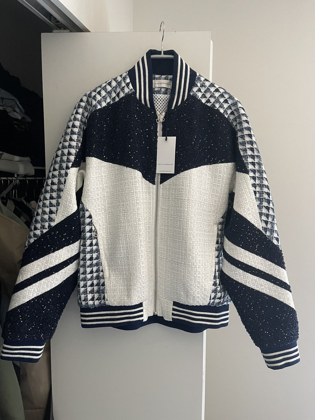 Faith Connexion Faith Connexion Navy and White Mix Tweed Bomber Jacket Size US S / EU 44-46 / 1 - 1 Thumbnail