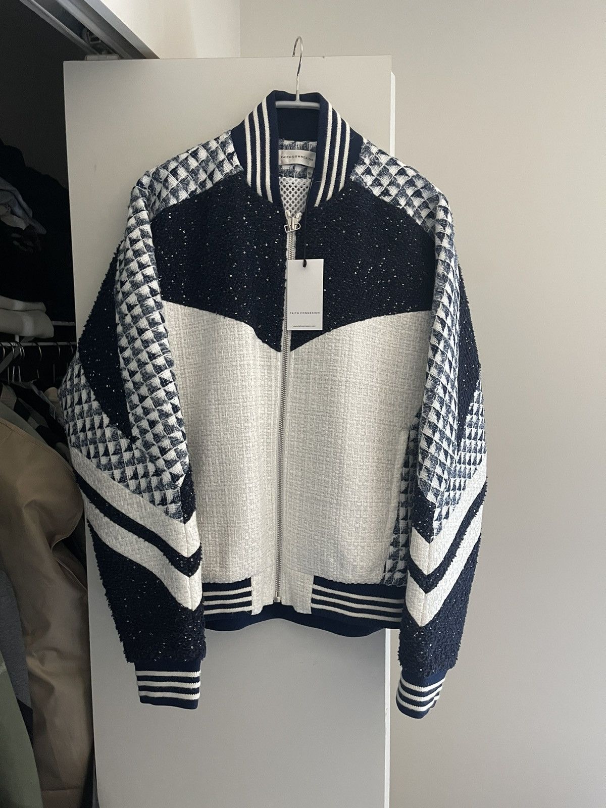 Faith Connexion Faith Connexion Navy and White Mix Tweed Bomber Jacket Size US S / EU 44-46 / 1 - 2 Thumbnail