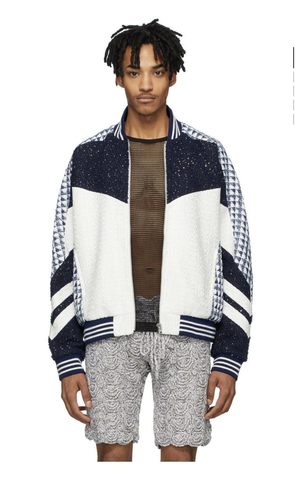 Faith Connexion Faith Connexion Navy and White Mix Tweed Bomber Jacket Size US S / EU 44-46 / 1 - 6 Thumbnail