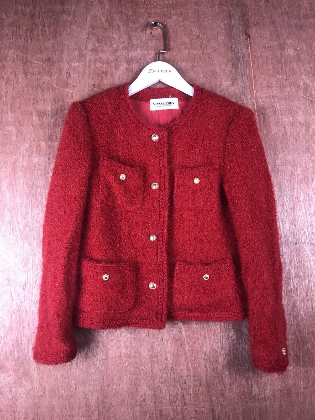 Homespun Knitwear × Japanese Brand Red Viva Sherry shaggy multipocket cardigan Knitwear #M012 Size XS / US 0-2 / IT 36-38 - 2 Thumbnail