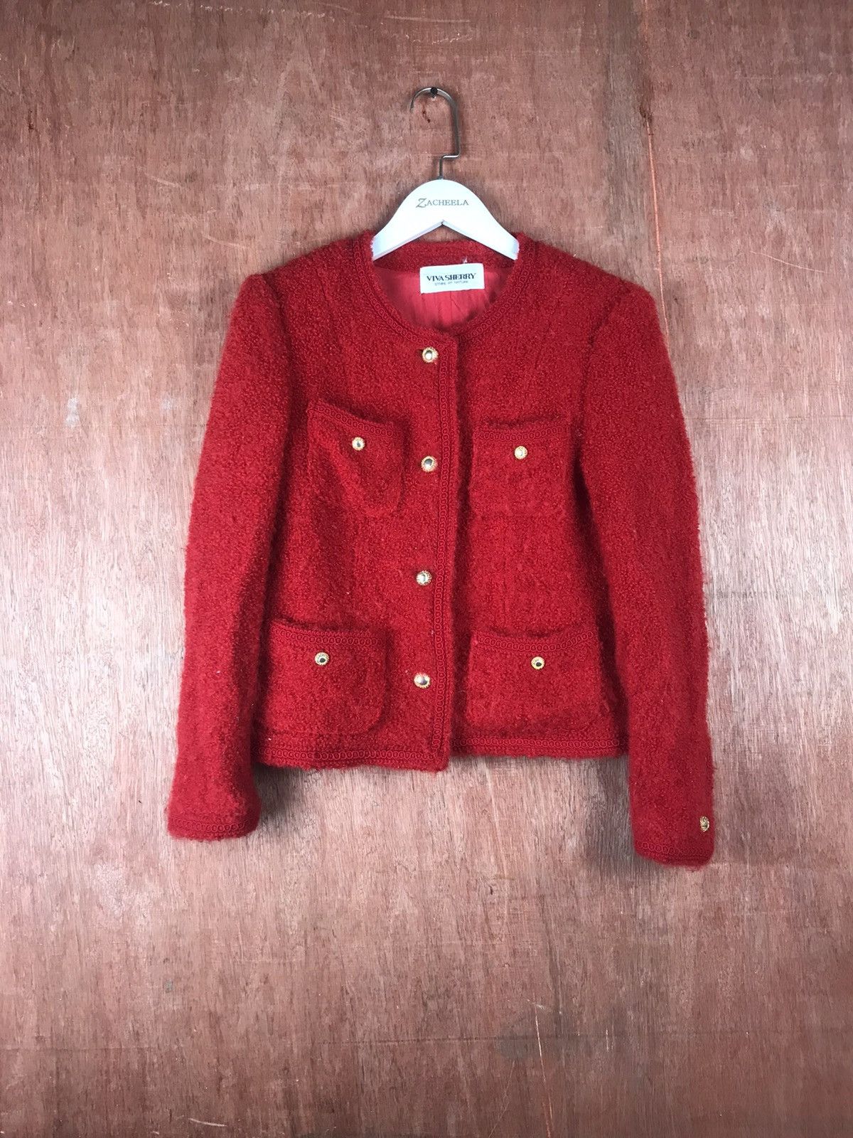 Homespun Knitwear × Japanese Brand Red Viva Sherry shaggy multipocket cardigan Knitwear #M012 Size XS / US 0-2 / IT 36-38 - 1 Thumbnail