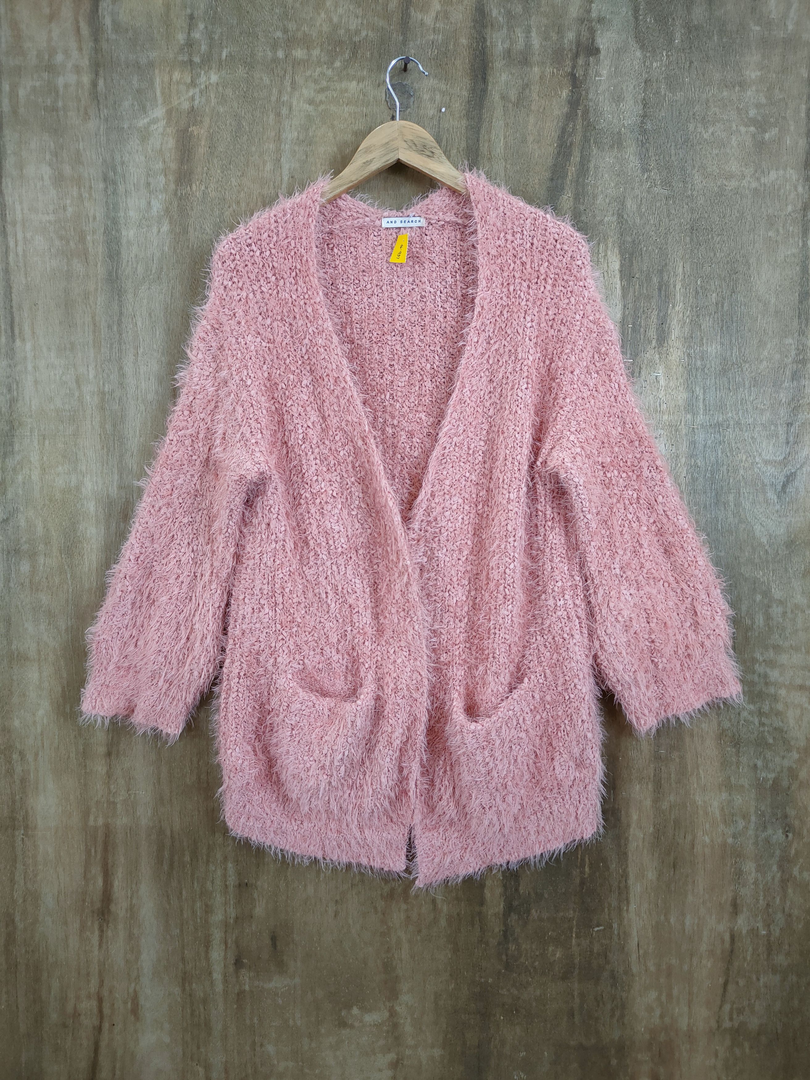 image of Aran Isles Knitwear x Cardigan And Search Cardigan Mohair Shag Shaggy Fur Knitted 46-937 in Peach (