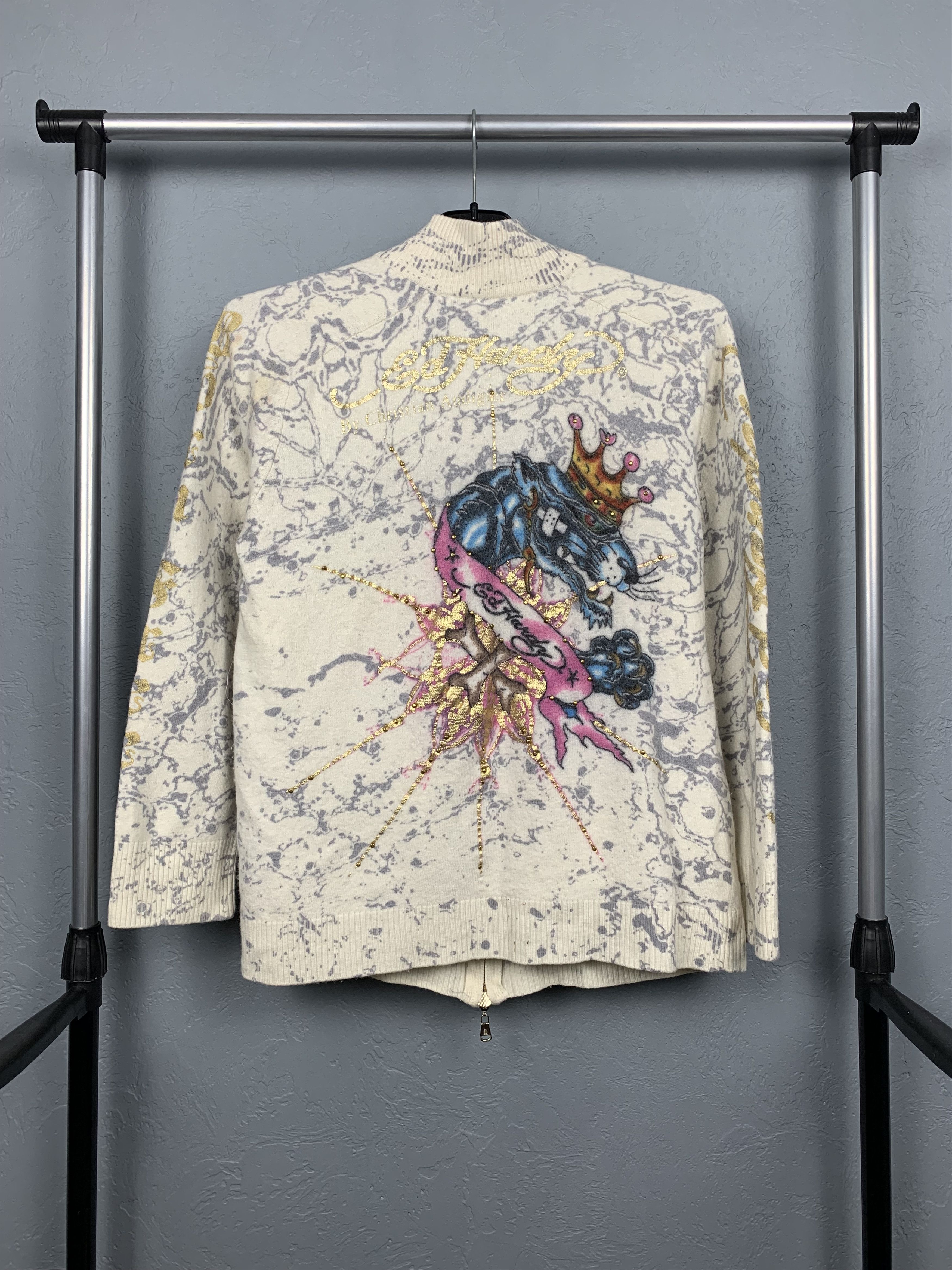 Christian Audigier × Ed Hardy × Vintage Ed Hardy by Christian Audigier Womens Zip Knit Hoodie Size ONE SIZE - 1 Thumbnail