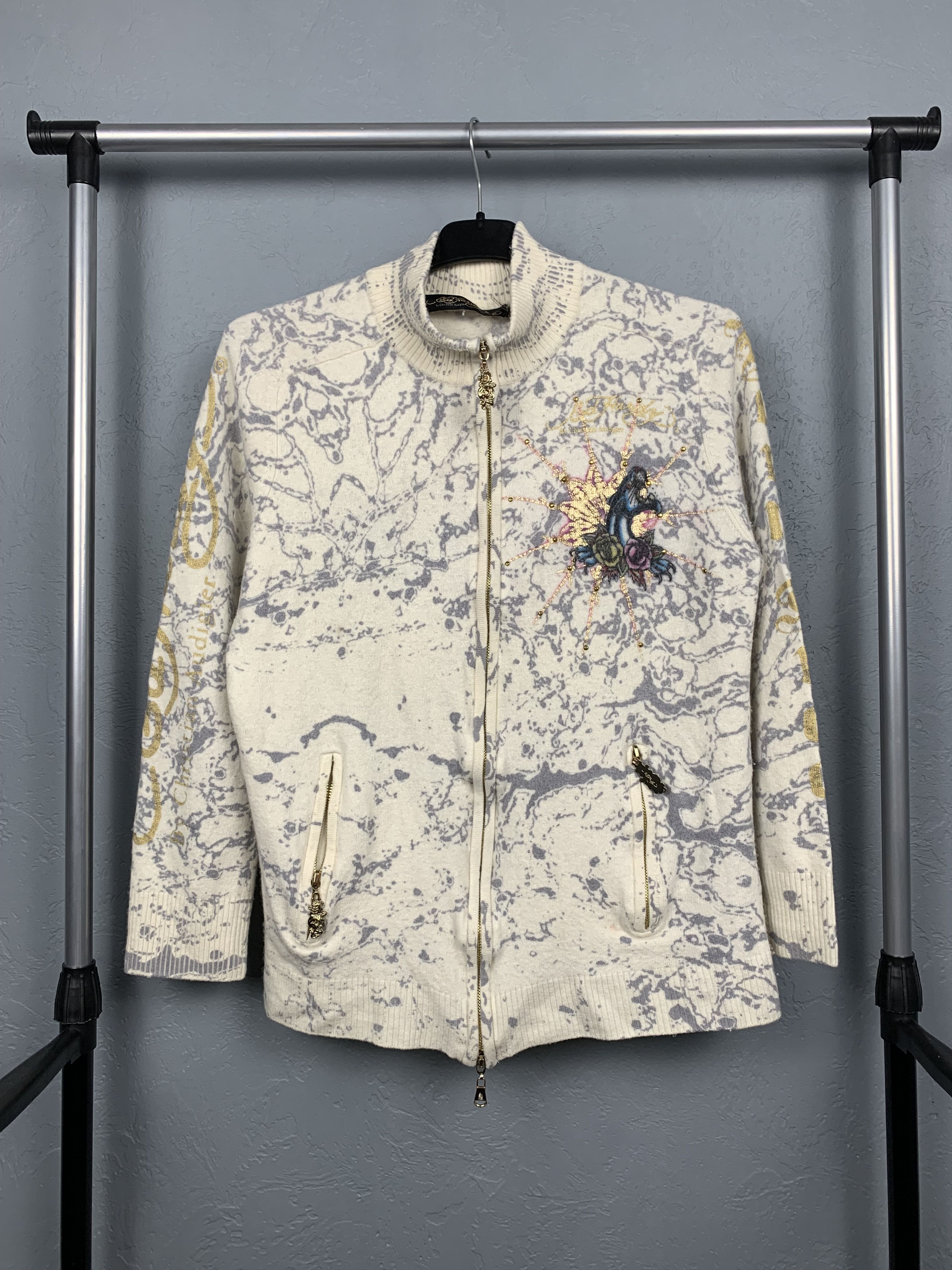 Christian Audigier × Ed Hardy × Vintage Ed Hardy by Christian Audigier Womens Zip Knit Hoodie Size ONE SIZE - 7 Thumbnail