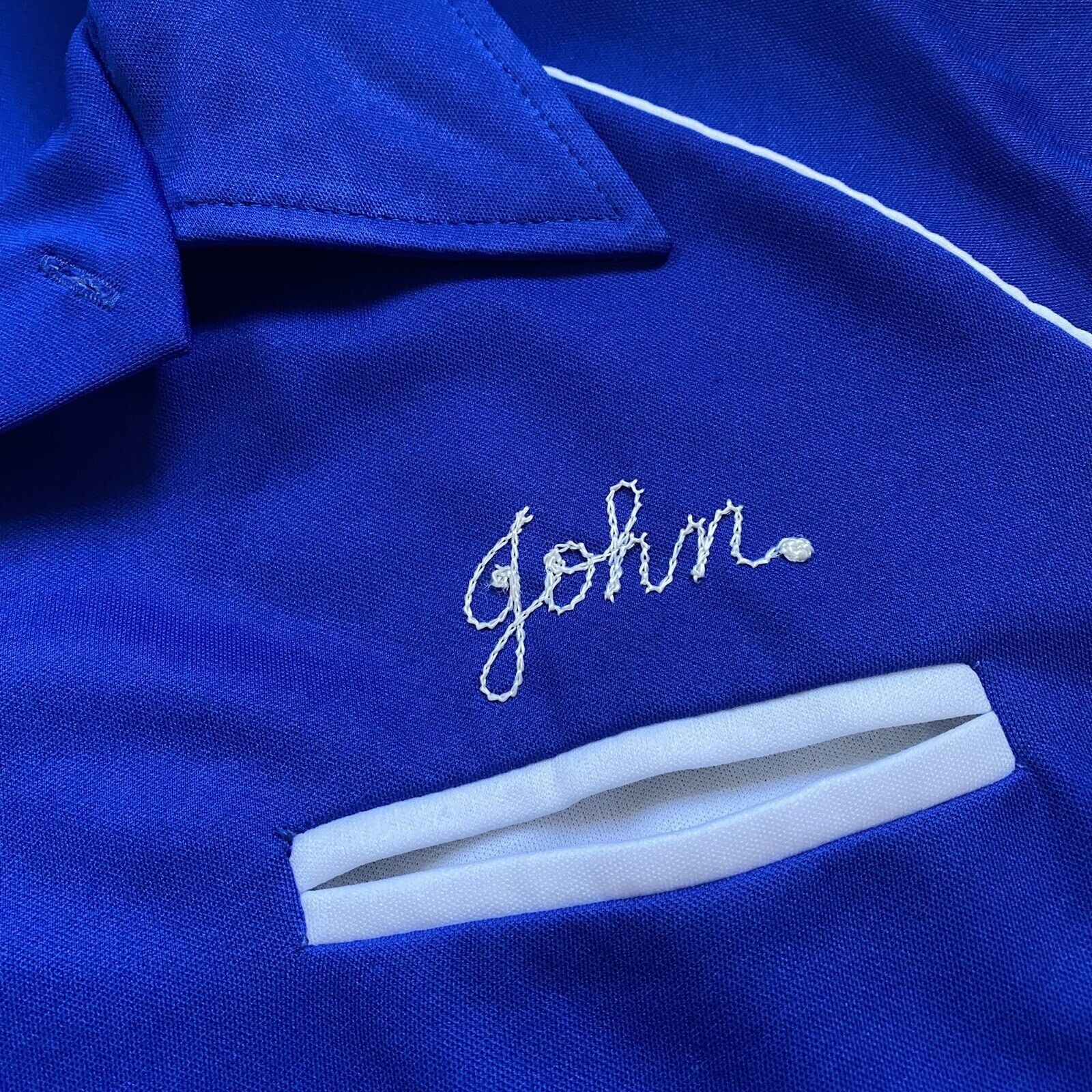 Vintage 70s Blue King Louie Polo Bowling Shirt John Chainstitch Size US L / EU 52-54 / 3 - 6 Thumbnail