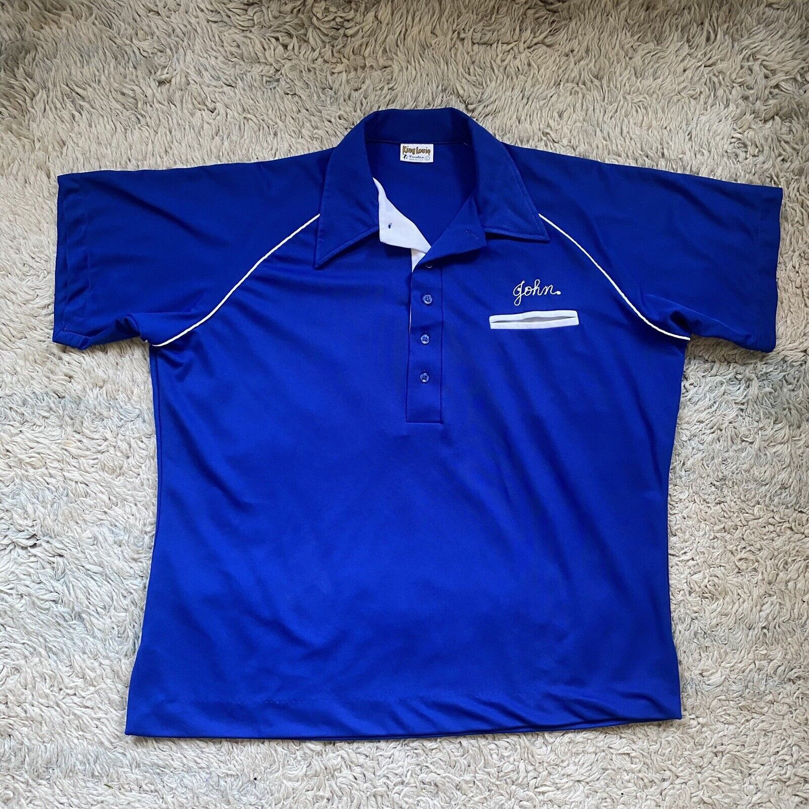 Vintage 70s Blue King Louie Polo Bowling Shirt John Chainstitch Size US L / EU 52-54 / 3 - 2 Thumbnail