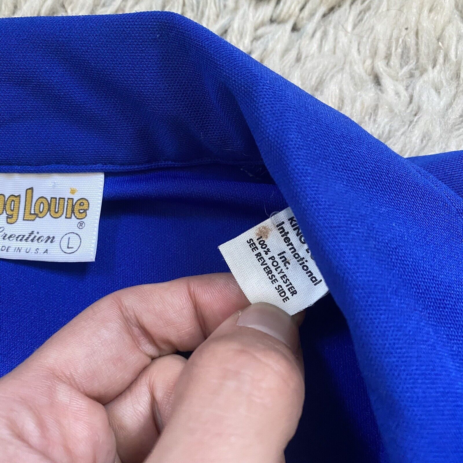 Vintage 70s Blue King Louie Polo Bowling Shirt John Chainstitch Size US L / EU 52-54 / 3 - 5 Thumbnail