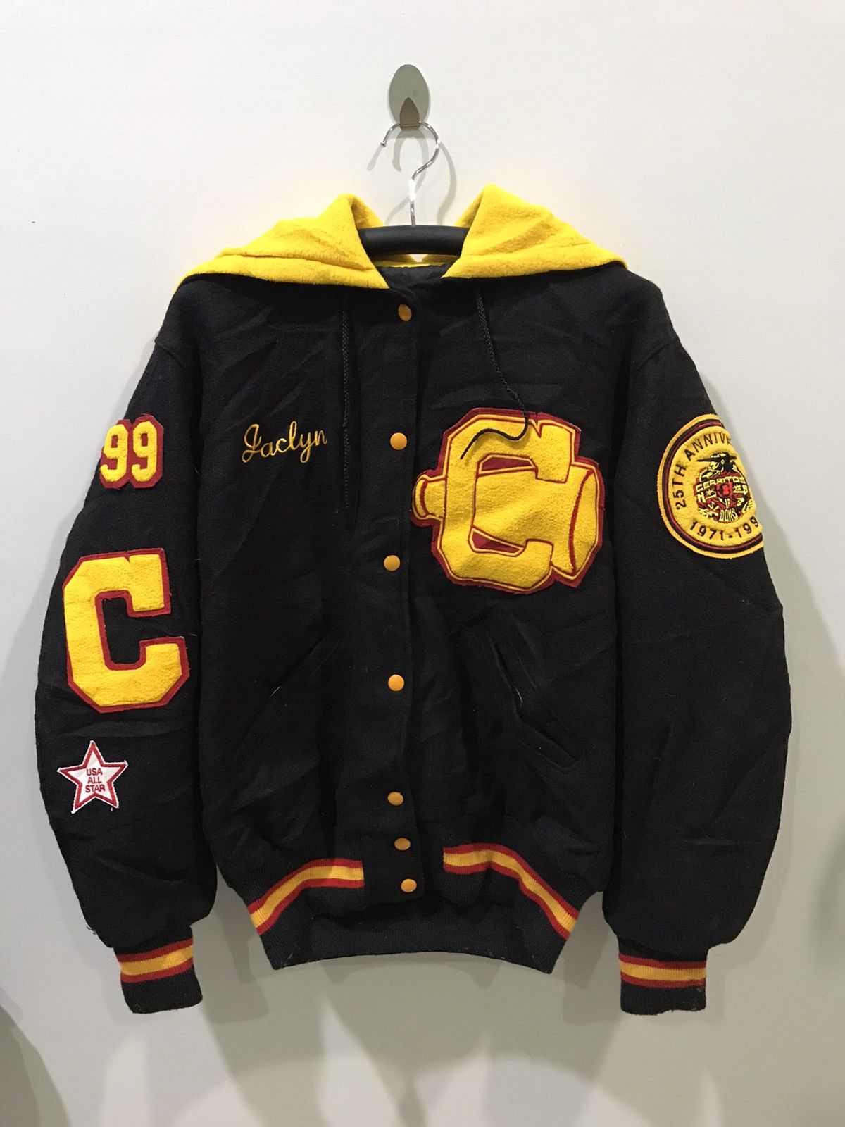 Vintage Vintage DeLONG USA Full Patch Varsity Hoodie Bomber Jacket Size US M / EU 48-50 / 2 - 4 Thumbnail