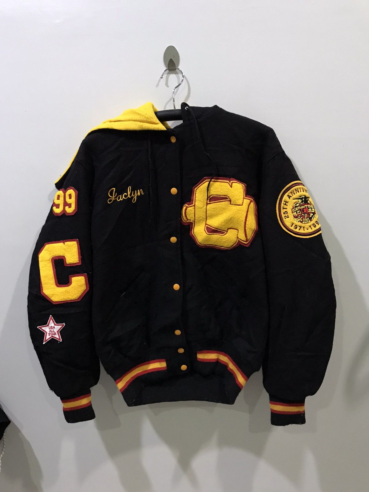 Vintage Vintage DeLONG USA Full Patch Varsity Hoodie Bomber Jacket Size US M / EU 48-50 / 2 - 3 Thumbnail