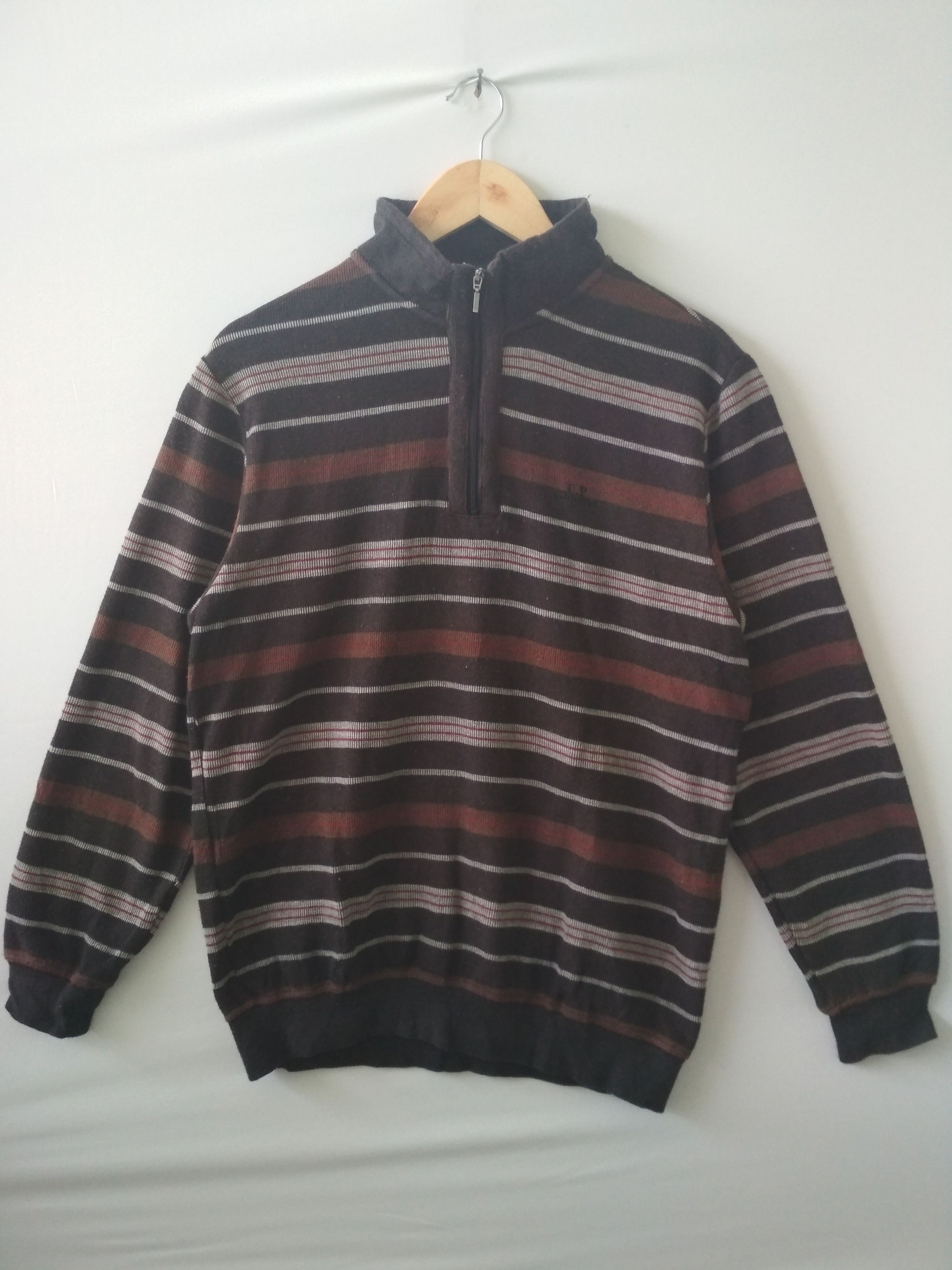 Vintage RENOMA Stripe Neck Zipper Pullover Sweatshirt