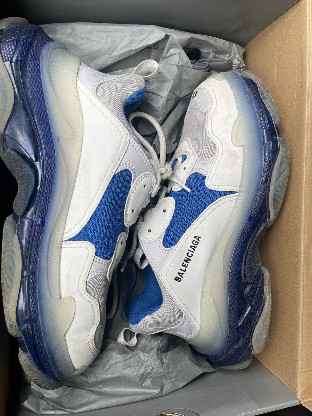 Balenciaga Balenciaga triple s white and blue Grailed