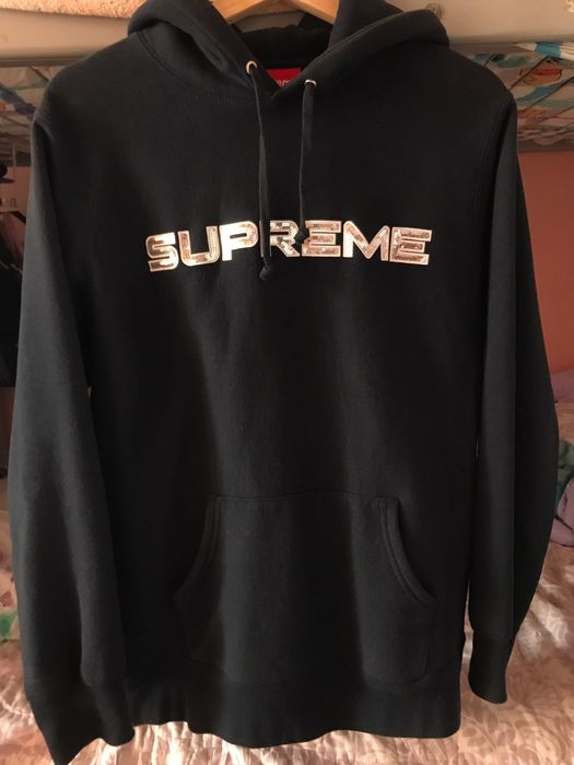 Supreme Supreme Navy Blue Sequin Logo Hoodie Grailed