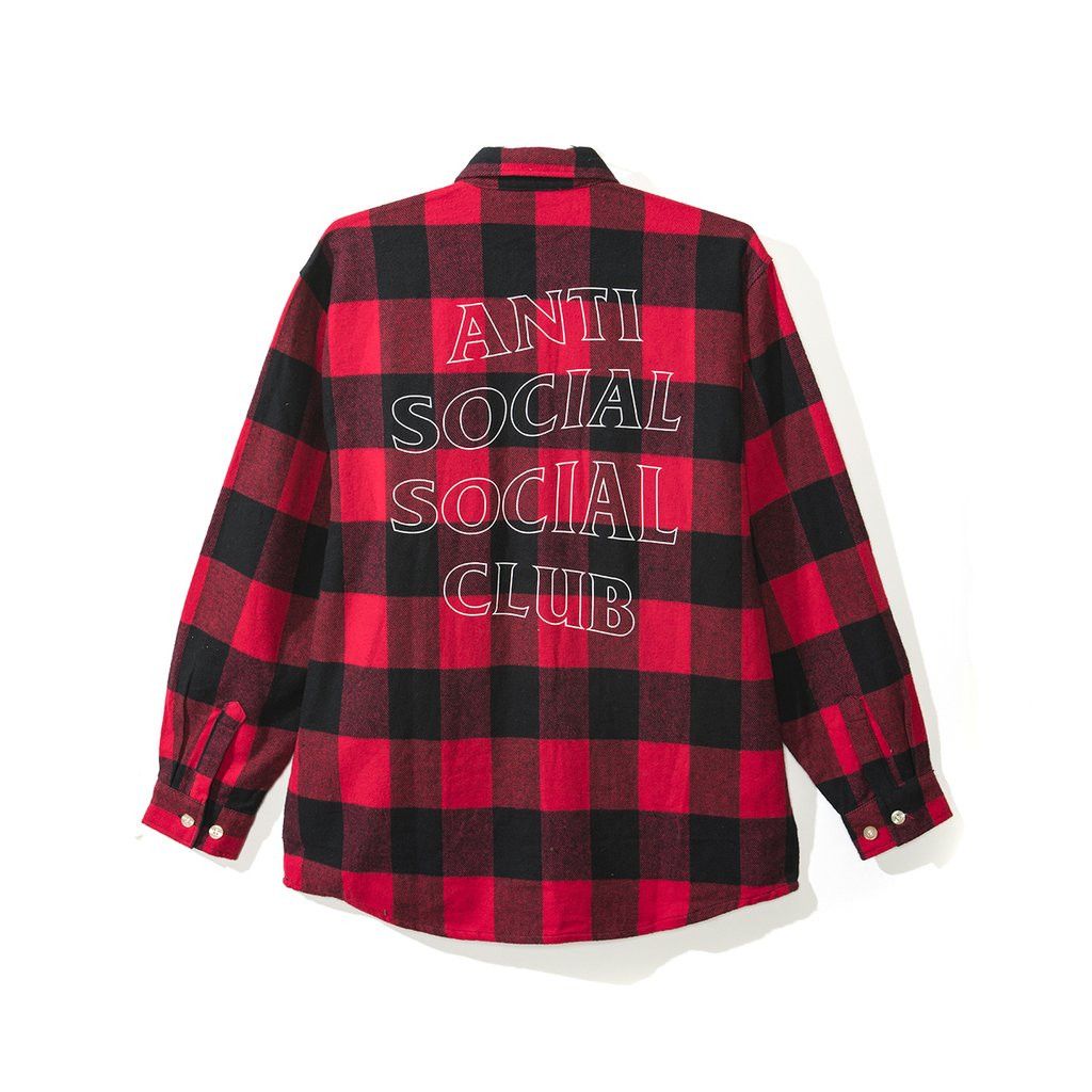 DS ASSC White Outlined Logo Trip Red Flannel in hand BAPE - Tops 