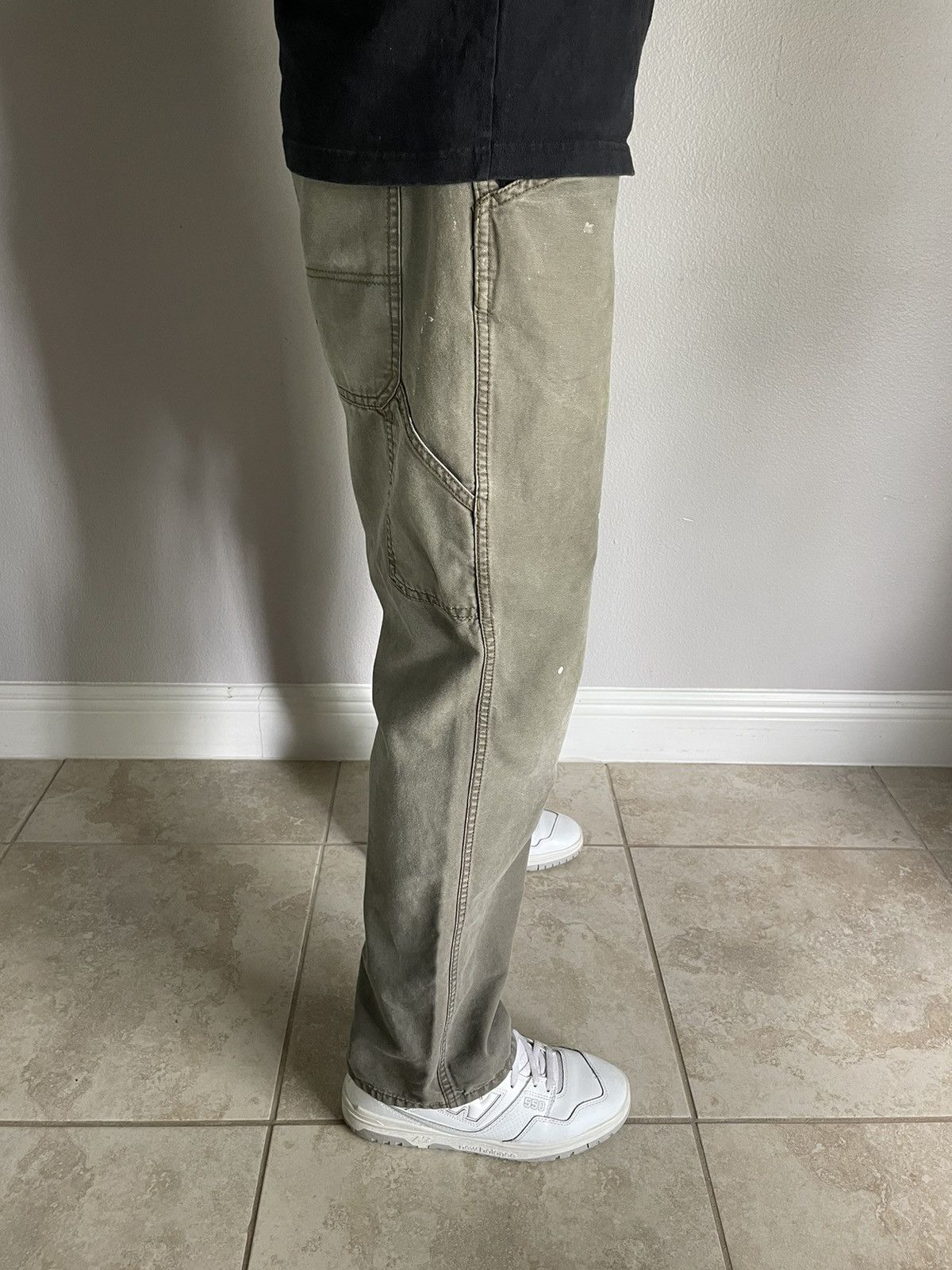 Vintage 1990s Carpenter Workwear Pants Faded Olive Green 34x30 Size US 34 / EU 50 - 4 Thumbnail