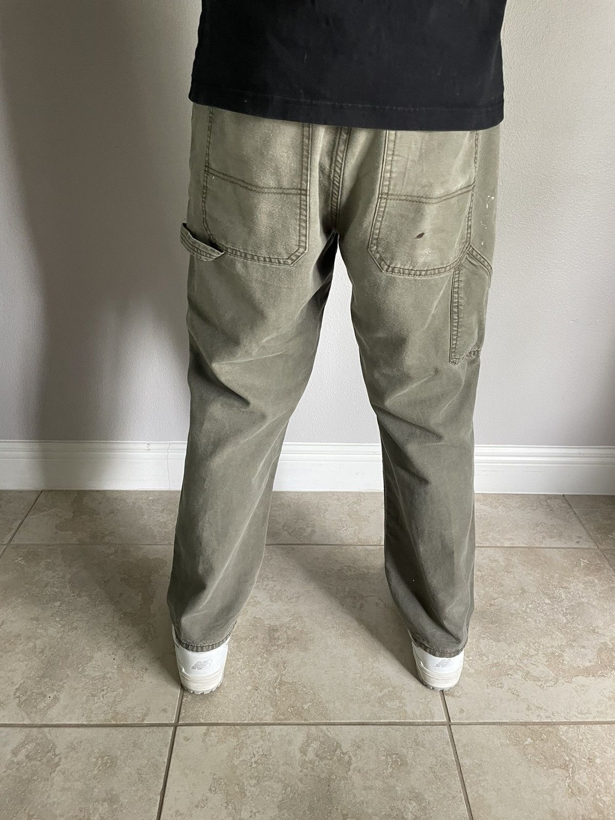 Vintage 1990s Carpenter Workwear Pants Faded Olive Green 34x30 Size US 34 / EU 50 - 3 Thumbnail