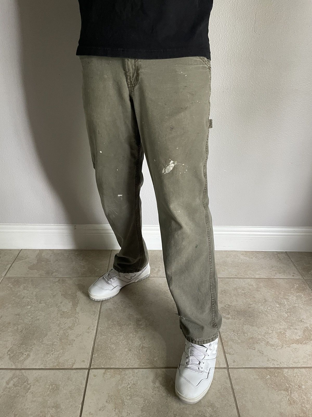 Vintage 1990s Carpenter Workwear Pants Faded Olive Green 34x30 Size US 34 / EU 50 - 5 Thumbnail