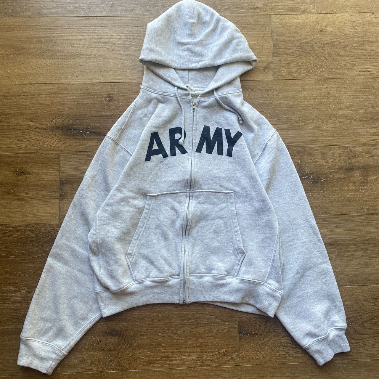 Vintage 1990s Boxy Army Grey Zip Up Hoodie
