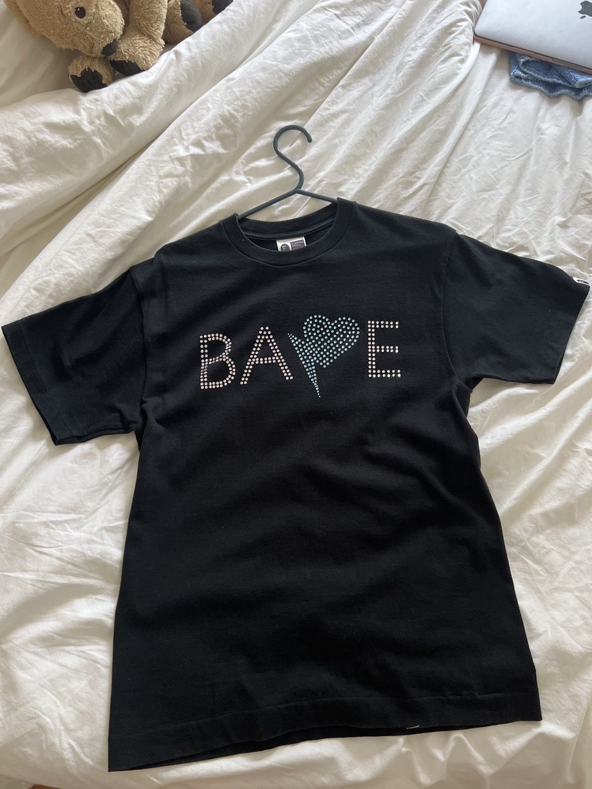 image of Bape Swarovski Heart Tee in Black, Men's (Size Medium)