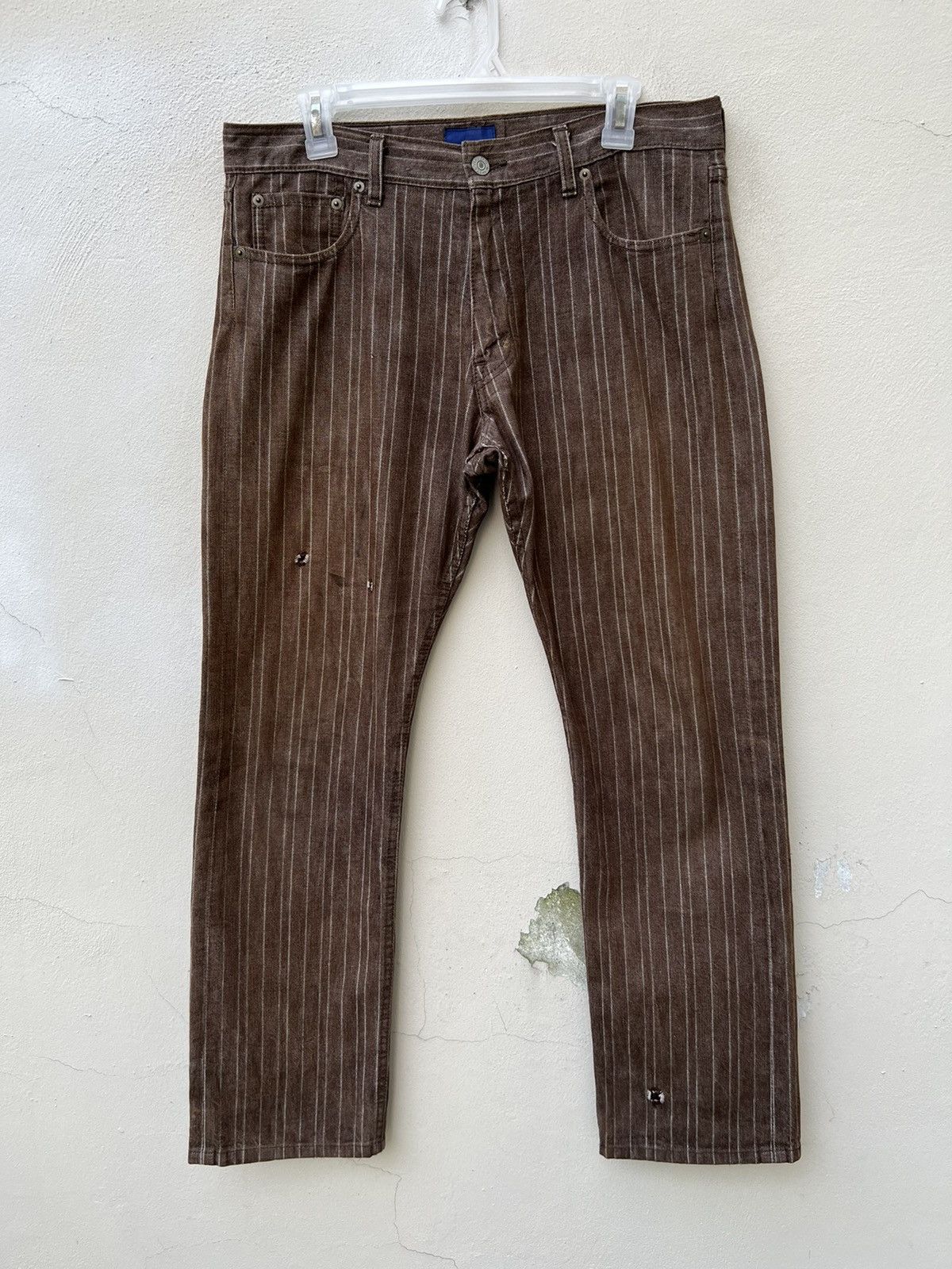 Beams Plus × Vintage Vintage 90s Beams Japan Distressed Sun Fade Striped Jeans Size US 31 - 3 Thumbnail