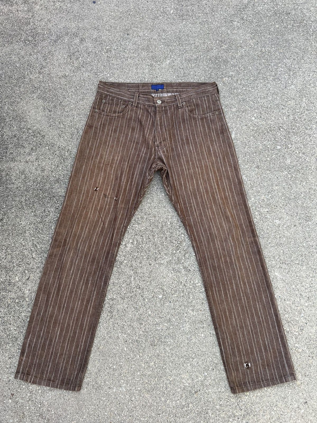 Beams Plus × Vintage Vintage 90s Beams Japan Distressed Sun Fade Striped Jeans Size US 31 - 1 Thumbnail