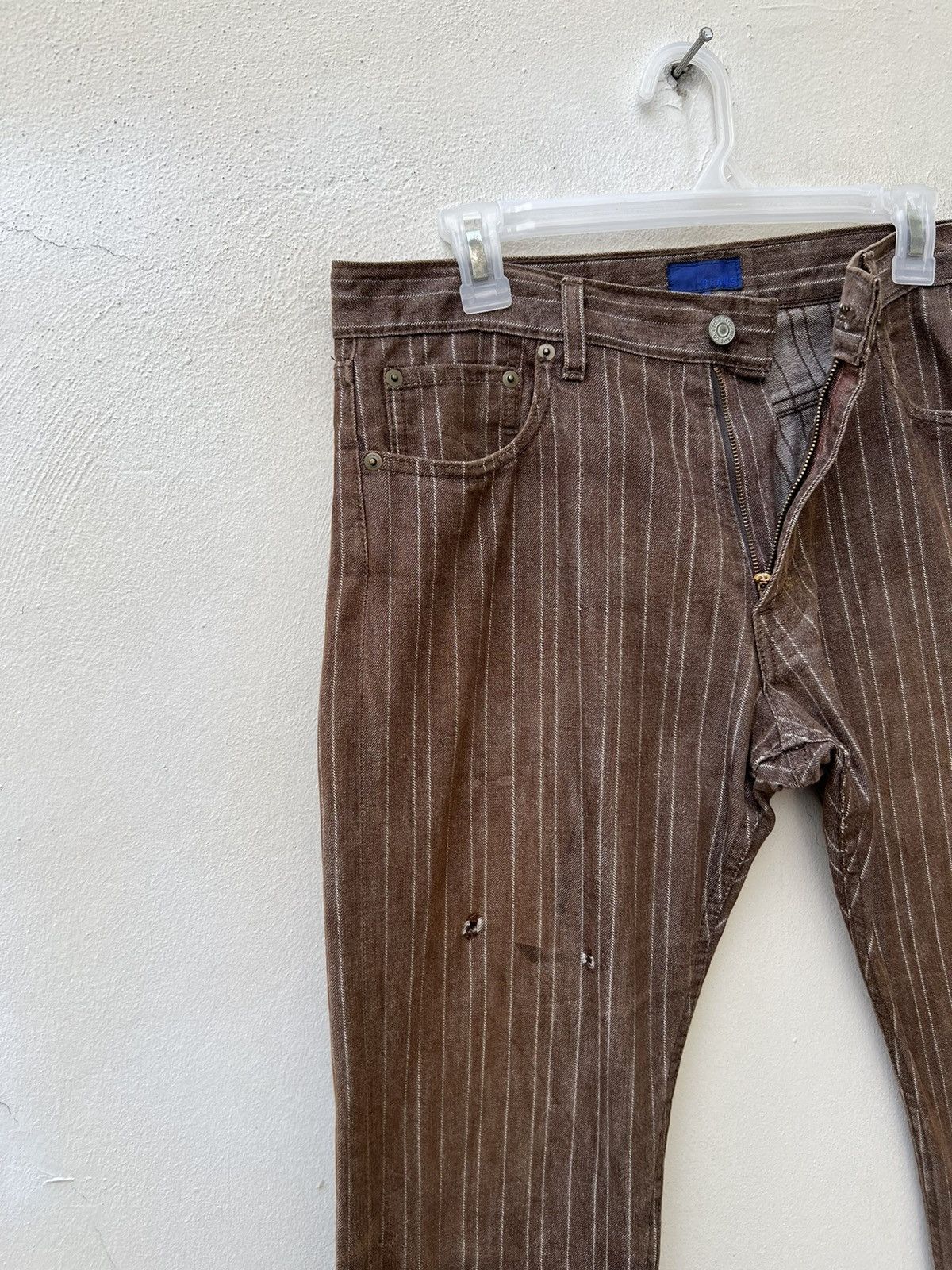 Beams Plus × Vintage Vintage 90s Beams Japan Distressed Sun Fade Striped Jeans Size US 31 - 5 Thumbnail