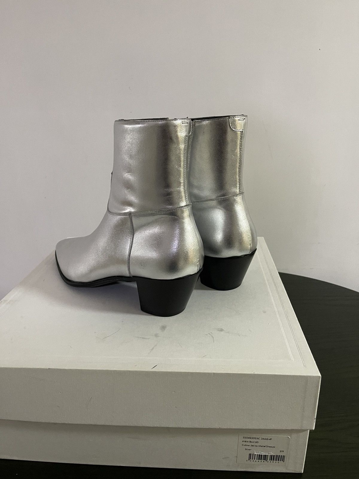 Celine Jacno zipped silver leather boots 41 8.5 boot Hedi